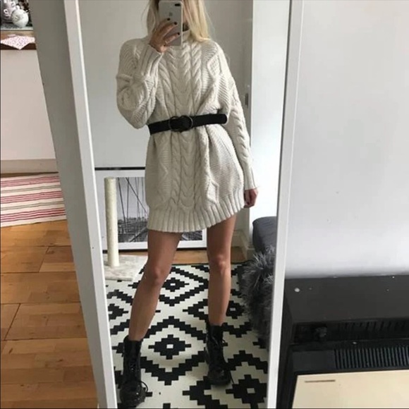 Zara Mock Neck Cable Knit Sweater Dress 